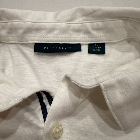 Perry Ellis Men’s 100% Cotton Short Sleeve Button-Up Shirt White Size XL - Picture 2 of 4
